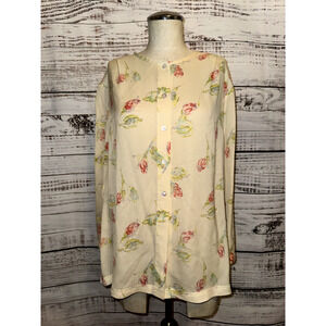 NEW Garnet Hill Women's 100% Silk Floral Print Blouse Button‎ Up Size 4